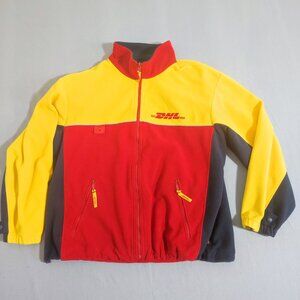 DHL fleece jacket men's size L red yellow black colour performance workwear